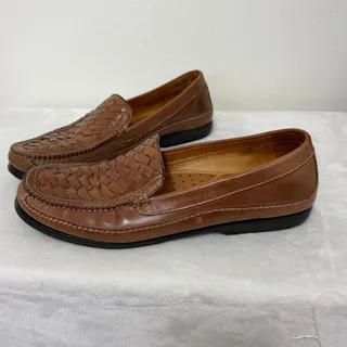 Photo of Johnston & Murphy Tidwell Woven Leather Venetian Loafers Brown Men's Size 13 M