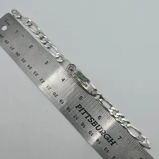 Photo of 925 Sterling Silver Santa Muerte Bracelet Green Stones 20.6g Italy