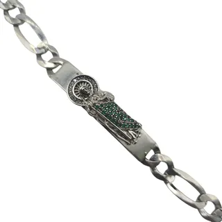 Photo of 925 Sterling Silver Santa Muerte Bracelet Green Stones 20.6g Italy