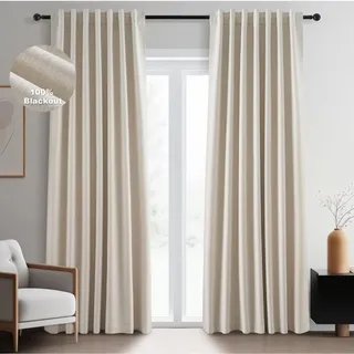 Photo of Topfinel Linen Blend Blackout Curtain 2 Panels Beige 52x90 Rod Pocket Bedroom