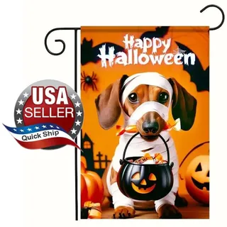Photo of Mummy Dachshund Outdoor 12x18 Weather-Resistant Halloween Welcome Sign Flag