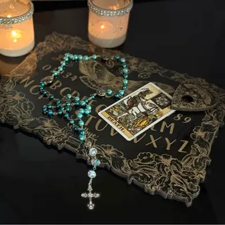 Photo of Handmade Turquoise Beaded Crucifix Necklace — NEW WITHOUT TAGS 🏷️