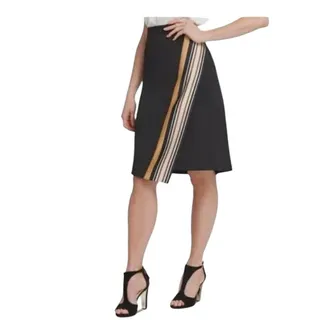 Photo of DKNY Black And Gold Asymmetrical Border-Print Wrap Skirt Size 2 NWT