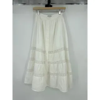 Photo of Reformation | Linen Lace Trim Button Front Peasant Midi Skirt in White 0
