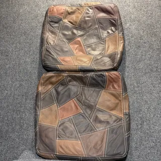 Photo of Vintage Leather Patchwork Throw Pillow Zipper Covers 17" Boho Boho Set of 2