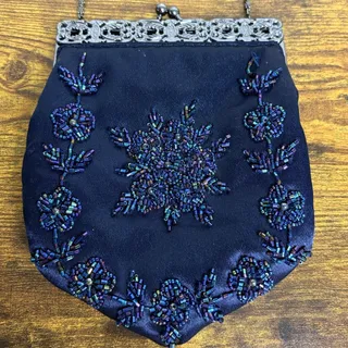 Photo of Beaded Satin Evening Bag Purse Navy Blue Regency Vintage-Style Formal Prom Hoco