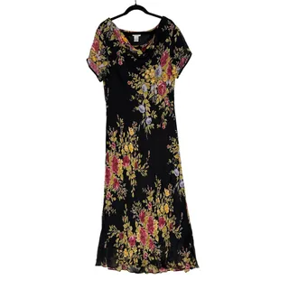 Photo of Paradise NY Womens 18 Maxi Dress 90s Grunge Boho Whimsigoth Black Floral Sequin