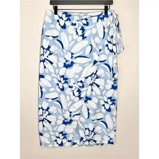 Photo of NWT LOFT Blue White Floral Linen Blend Wrap Midi Skirt Size 6 Coastal Preppy