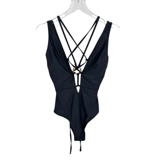 Photo of Cupshe swimsuit small one piece O ring lace up strappy Deep V neck black NEW 