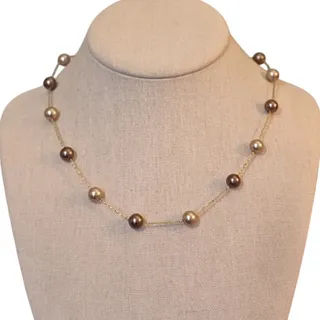 Photo of Vintage Signed RMN Gold-Tone Faux Two Tone Pearl Floating 16-18" Necklace