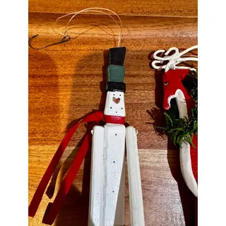 Photo of Department 56 vintage "Slim Trim" wooden Christmas ornaments deer & snowman 90s