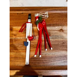 Photo of Department 56 vintage "Slim Trim" wooden Christmas ornaments deer & snowman 90s