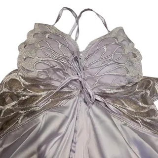 Photo of NWOT Lavender satin asymmetrical butterfly chemise nightgown, fits size small