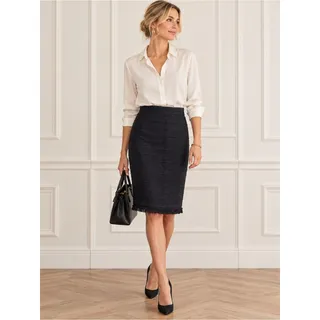 Photo of J.CREW Black Tweed Fringe Hem Pencil Skirt Size 0 Office Quiet Luxury