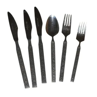 Photo of Vintage Group of 6 Pc Gold Standard Night Blossom Stainless Steel Flatware