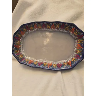Photo of Small Hand Painted Turkey Turkish Serving Dish Oval Blue Bowl 10.5x7 in.
