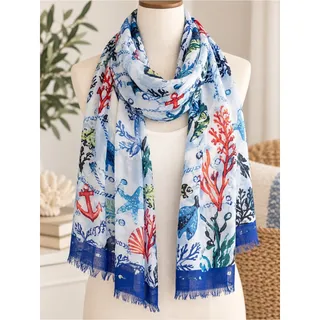 Photo of NWT VERA BRADLEY Soft Fringe Scarf Anchors Aweigh Coastal Nautical Ocean Print