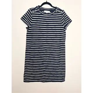 Photo of LOFT Navy White Striped Sailor Tee Dress Large Anchor Buttons Nautical Preppy