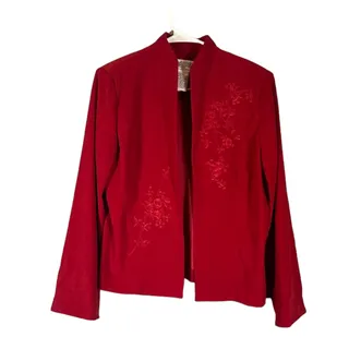 Photo of Jessica Howard Red Embroidered Floral Opened Front Blazer Jacket Women Sz 12P