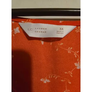Photo of LC Lauren Conrad 3X Orange Floral Tie-Neck Blouse