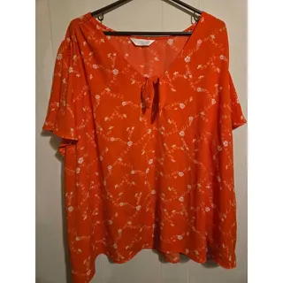 Photo of LC Lauren Conrad 3X Orange Floral Tie-Neck Blouse