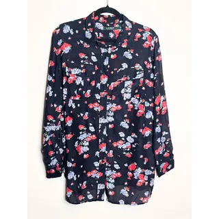 Photo of LAUREN RALPH LAUREN Cotton Silk Floral Button Up Blouse Black Red Plus Size 1X