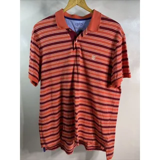 Photo of Chaps Ralph Lauren Shirt Mens L Orange Striped Rugby Polo Short Sleeve 42 44