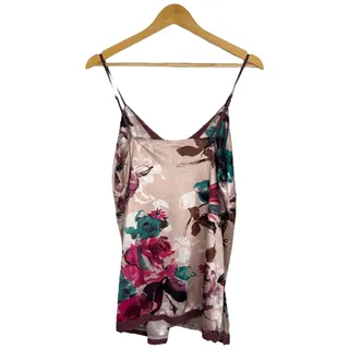 Photo of Unbranded Small Y2K Floral Satin Camisole Beige Pink Green Lace Coquette