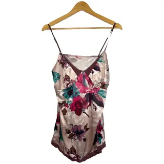 Photo of Unbranded Small Y2K Floral Satin Camisole Beige Pink Green Lace Coquette