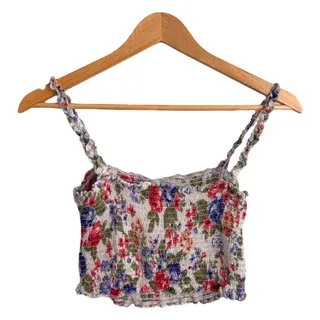 Photo of Miss Selfie L Floral Crop Camisole White Smocked