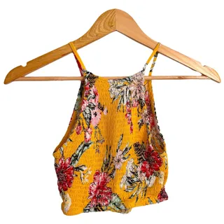 Photo of Yellow Floral Smocked Crop Tank Top – Y2K XS Style