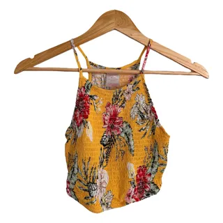 Photo of Yellow Floral Smocked Crop Tank Top – Y2K XS Style