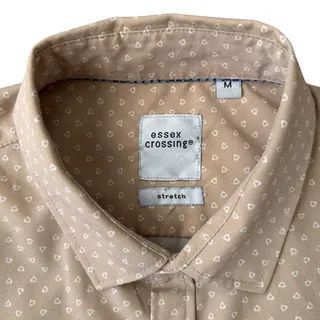 Photo of Tan Heart Print Button Shirt – Minimalist Stretch M