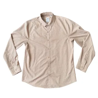 Photo of Tan Heart Print Button Shirt – Minimalist Stretch M