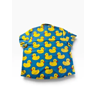 Photo of Men’s 4XL Rubber Duck Shirt Blue Yellow Novelty Print Short Sleeve Button-Up