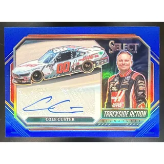 Photo of 2024 Panini Select Cole Custer Trackside Action Signatures Blue Prizms /99 Auto