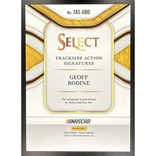 Photo of 2026 Panini Select NASCAR Geoff Bodine #TAS-GBD Trackside Action Signatures Auto