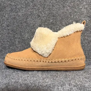 Photo of Minnetonka Tan Suede Shearling Fur Fold Down Ankle Boot Slipper Womens Size 7M 