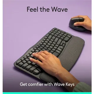 Photo of Logitech Wave Keys Ergonomic Wireless Keyboard with Memory Foam Palm Rest New OB
