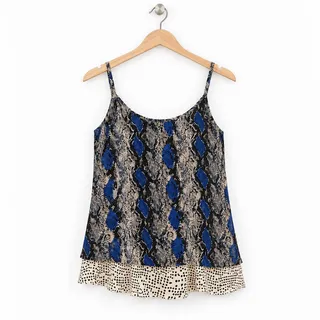 Photo of Bar III Blue Snakeskin Lace Trim Camisole As Seen on TV EUC Size Large