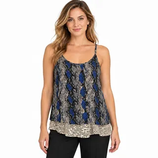 Photo of Bar III Blue Snakeskin Lace Trim Camisole As Seen on TV EUC Size Large