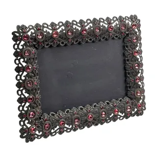 Photo of Green Tree Gallery Picture Frame 4x6 Fleur de Lis Metalwork Pink Rhinestone Vtg