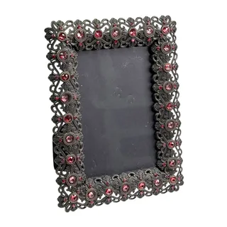 Photo of Green Tree Gallery Picture Frame 4x6 Fleur de Lis Metalwork Pink Rhinestone Vtg