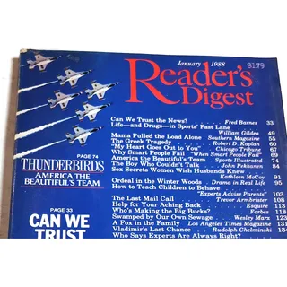 Photo of Vintage Reader's Digest Magazine January 1988 Thunderbirds Cover Back Issue