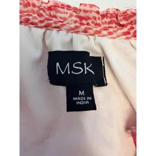 Photo of MSK Coral Pink Dot Print Chiffon Mini Dress Size M Puff Sleeve Smocked Waist