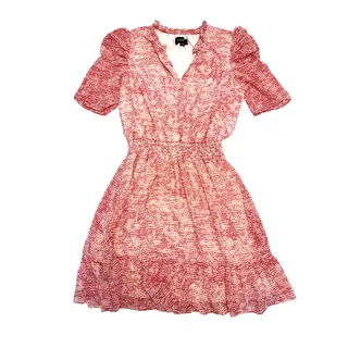 Photo of MSK Coral Pink Dot Print Chiffon Mini Dress Size M Puff Sleeve Smocked Waist