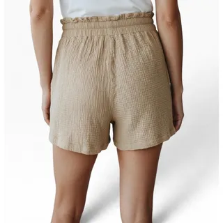 Photo of Women's Small Solid Tan Drawstring High Waist Side Pockets Shorts
