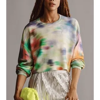 Photo of Pilcro Alani Cashmere Watercolor Cropped Sweater Size XS Multicolor Artsy Knit
