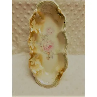 Photo of Vintage German Celebrate Rose Design Lusterware Long Oval Bowl