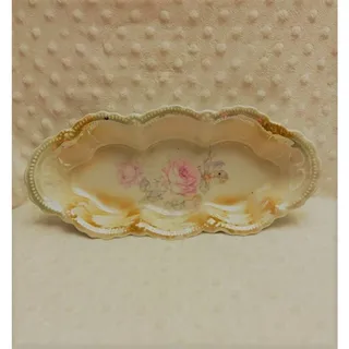 Photo of Vintage German Celebrate Rose Design Lusterware Long Oval Bowl